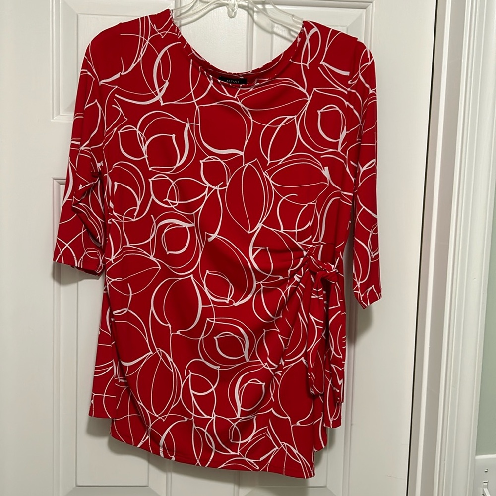 Alfani 3/4 sleeve asymmetrical side knot tie casual work blouse XL